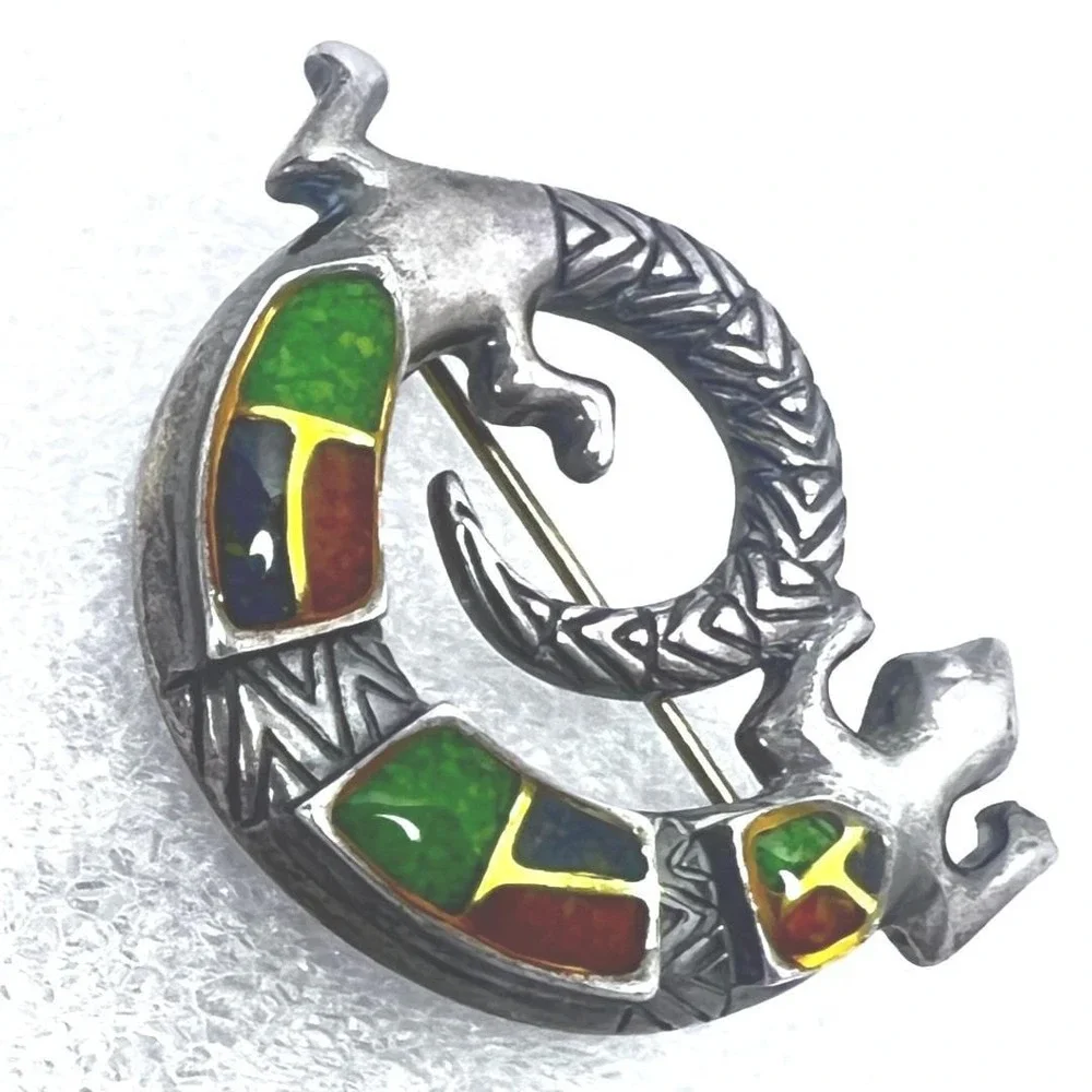 Carolyn Pollack Sterling‎ Silver Brooch Salamander Gecko Lizard Multi Stones 13g
